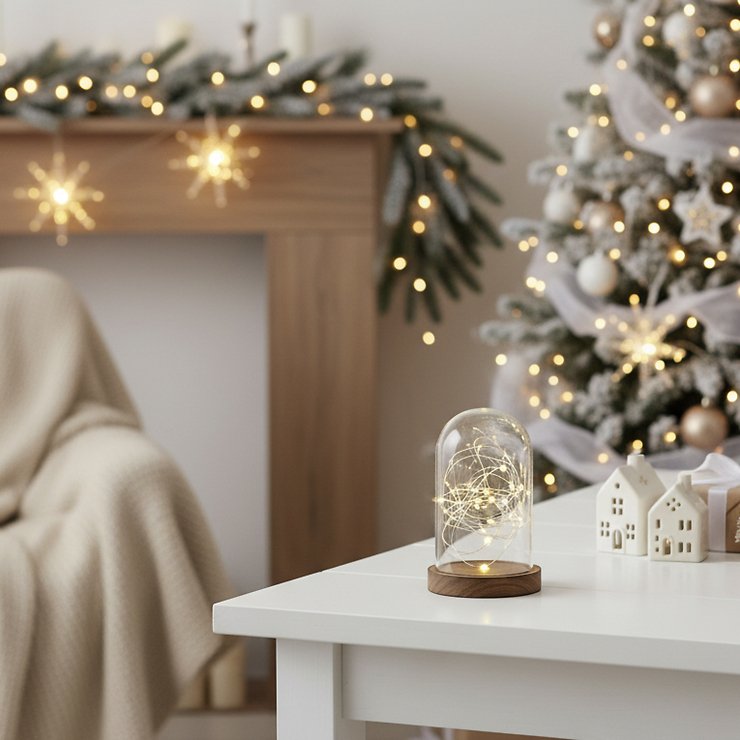 Sompex Kupola Leuchtdekoration 20 LED warmweiß innen 16 cm Glas & Holz - Thumbnail 2