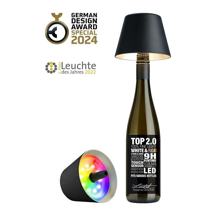 Sompex TOP 2.0 LED RGBW Batería Luz Botella Negro - Thumbnail 1