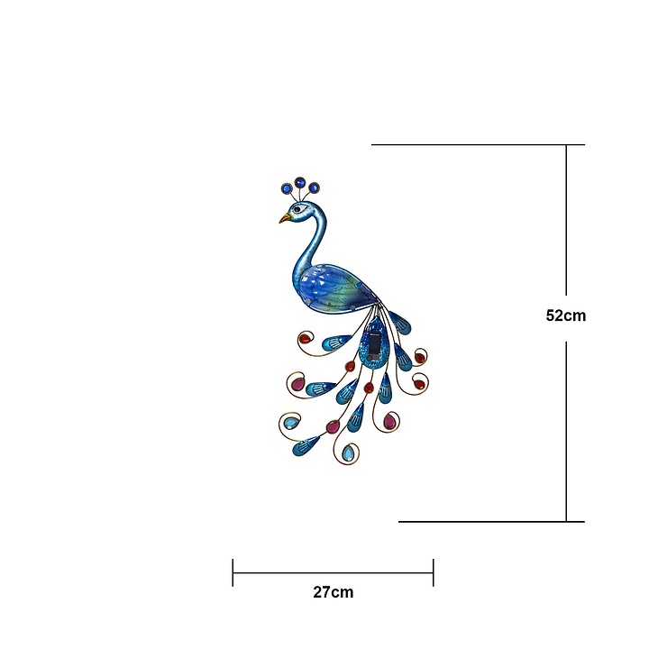 Star Trading Peacock LED Solar-Wanddekoration Pfau 52 cm Bunt - Thumbnail 3
