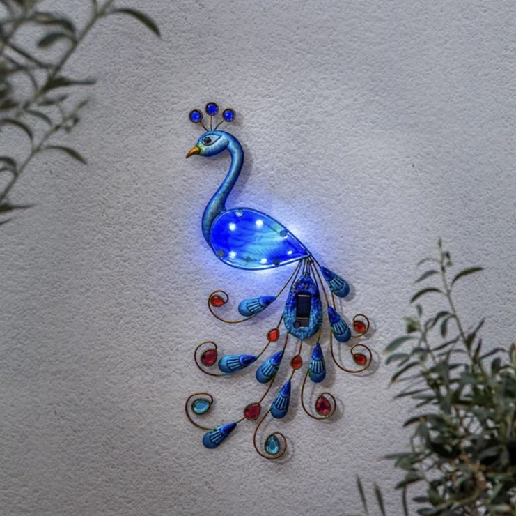 Star Trading Peacock LED Solar-Wanddekoration Pfau 52 cm Bunt - Thumbnail 1