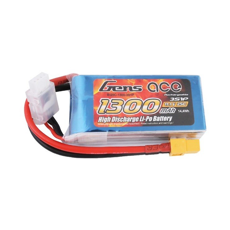 Gens Ace 11.1V 25C 3S 1300mAh LiPo Battery Pack with XT60 - Pic 1