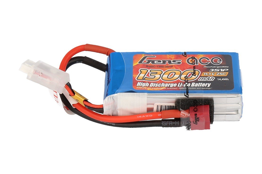 Gens Ace 11.1V 25C 3S 1300mAh LiPo Batterie Pack mit T-Plug - Pic 1