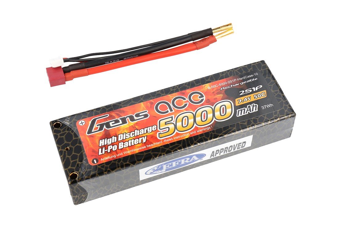 GensAce Batterie LiPo Akku 50C 5000mAh 2S1P Hardcase 10 - Pic 1