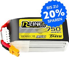 Tattu R-Line LiPo Battery 95C XT30 750mAh 4S