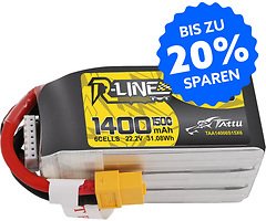 Tattu R-Line V5.0 LiPo Battery 150C XT60 1400mAh 6S