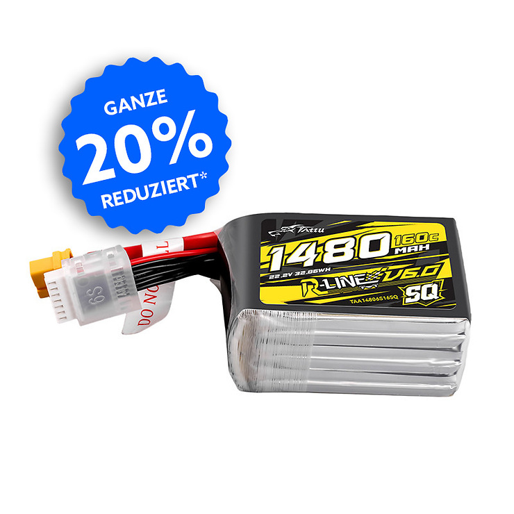 Tattu R-Line Version 6.0 Lipo Akku 1480mAh 160C 6S 22.2V XT60 Plug SQ - Thumbnail 1