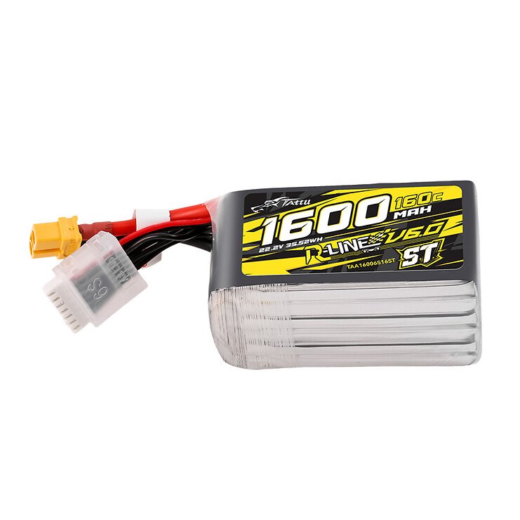 Tattu R-Line versie 6.0 Lipo accu 1600mAh 160C 6S 22,2V XT60 Plug ST - Thumbnail 1