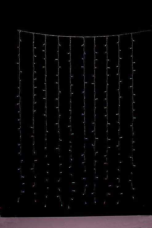 Tenda luminosa a cortina scintillante 210 LED bianco caldo e multicolore per esterni 1 x 2,1m trasparente - Thumbnail 5